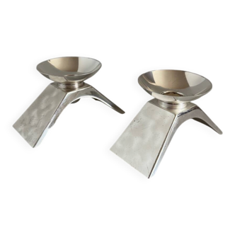 Vintage Modernist Pair Of WMF Ikora Silver Plated Candle Holders