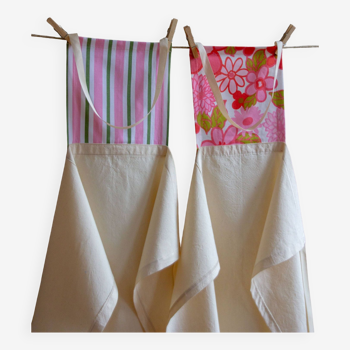 Bib apron, ecru, vintage fabric bib