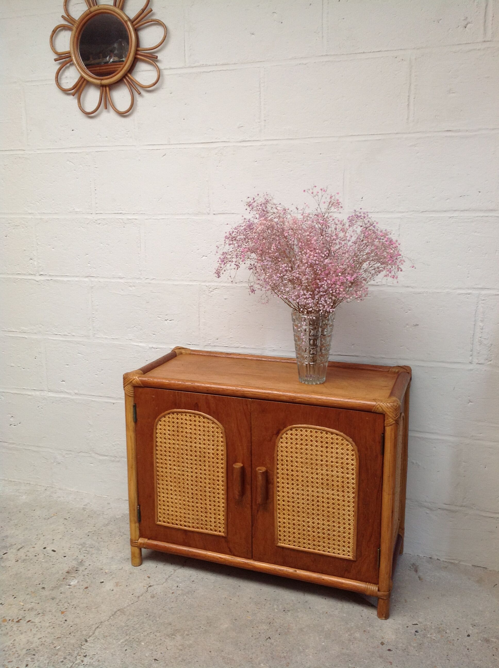 Sideboard wood, bamboo and rattan
