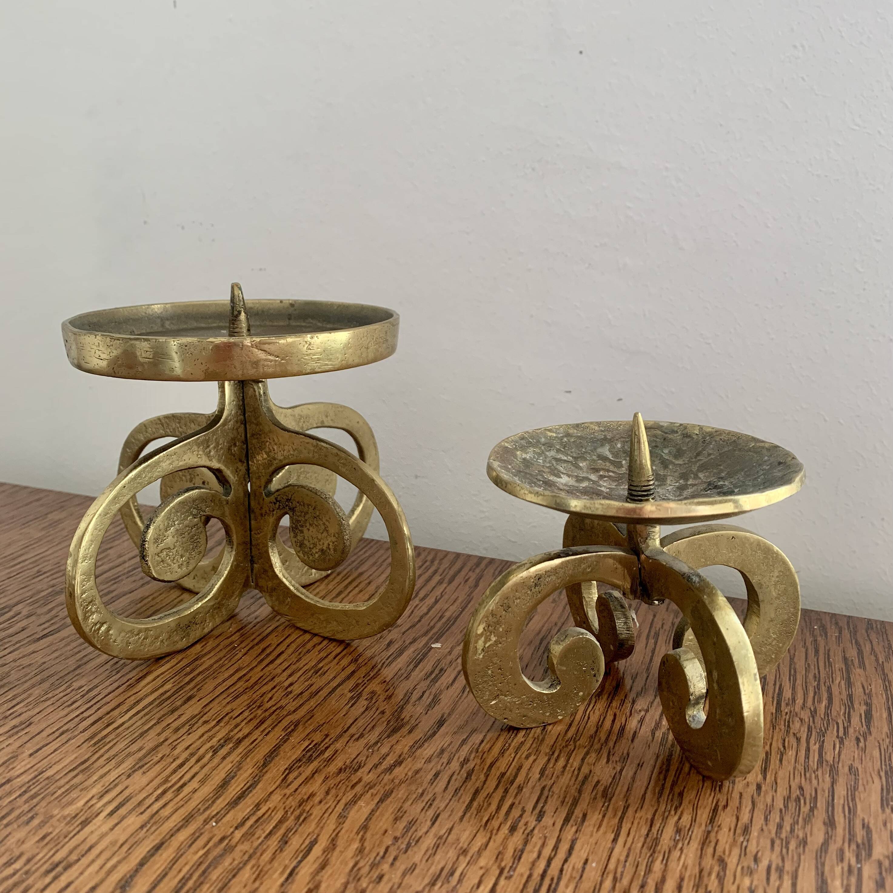 Set of 2 brutalist bronze candleholders, 1970s