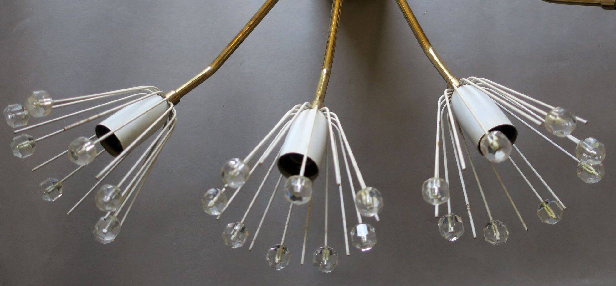 Elliptical brass and glass 10-arm chandelier, 1950s