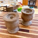 2 turned solid wood candle holders