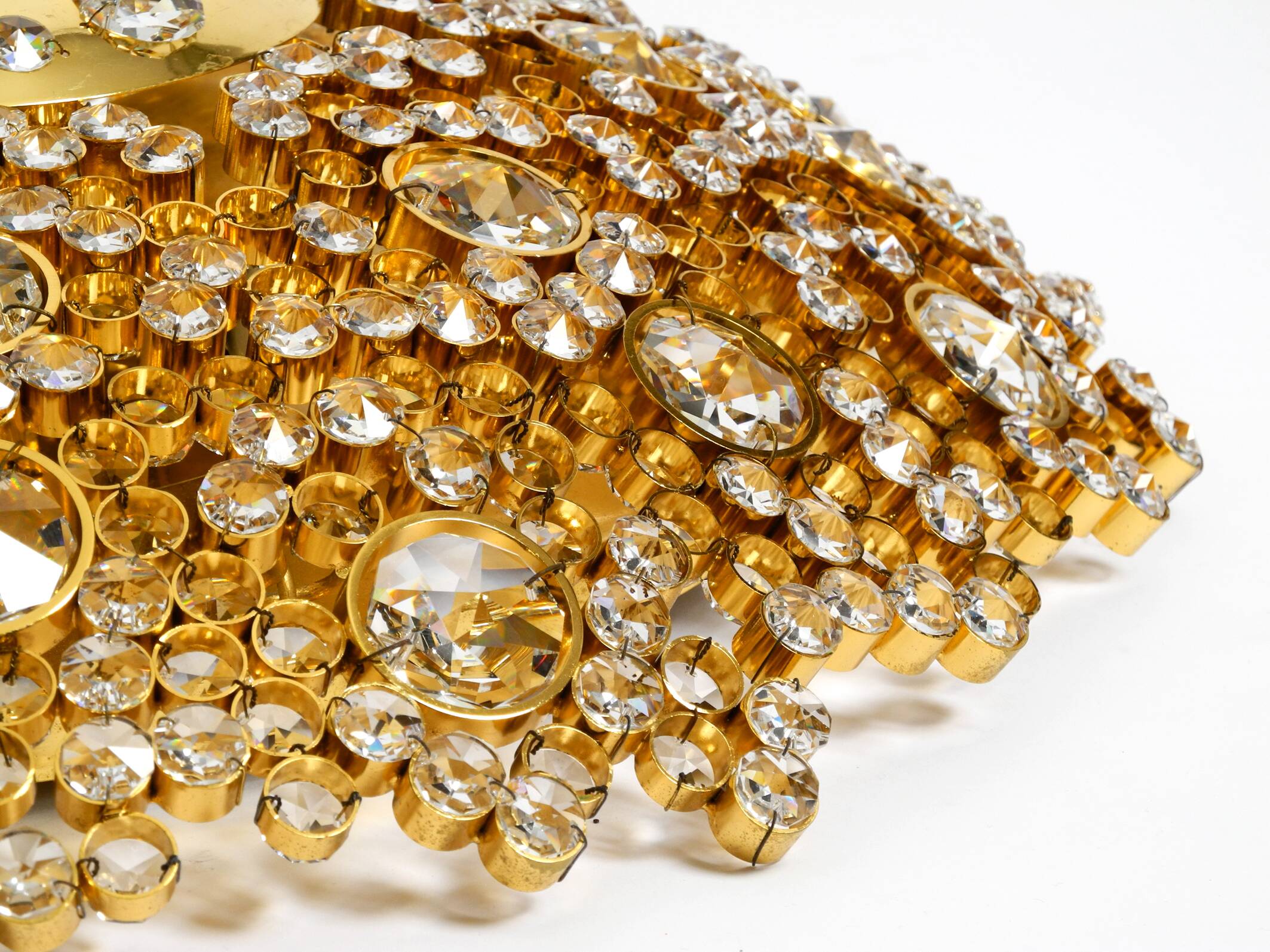 Gorgeous large 1970s Palwa brass ceiling or wall lamp with faceted crystal