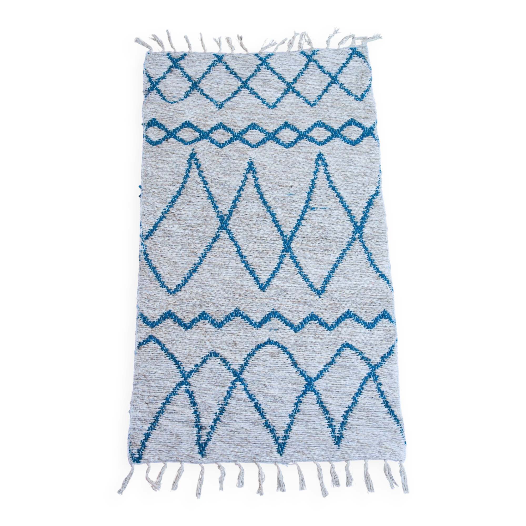 Recycled cotton handcrafted rug - Reversible - Blue