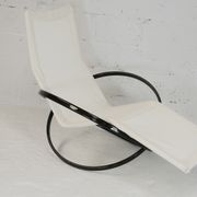 Roger Lecal rocking long chair, Jetstar model, brown lask and canvas, France, 1975