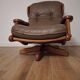 Fauteuil pivotant en bois et cuir, Pays-Bas années 70