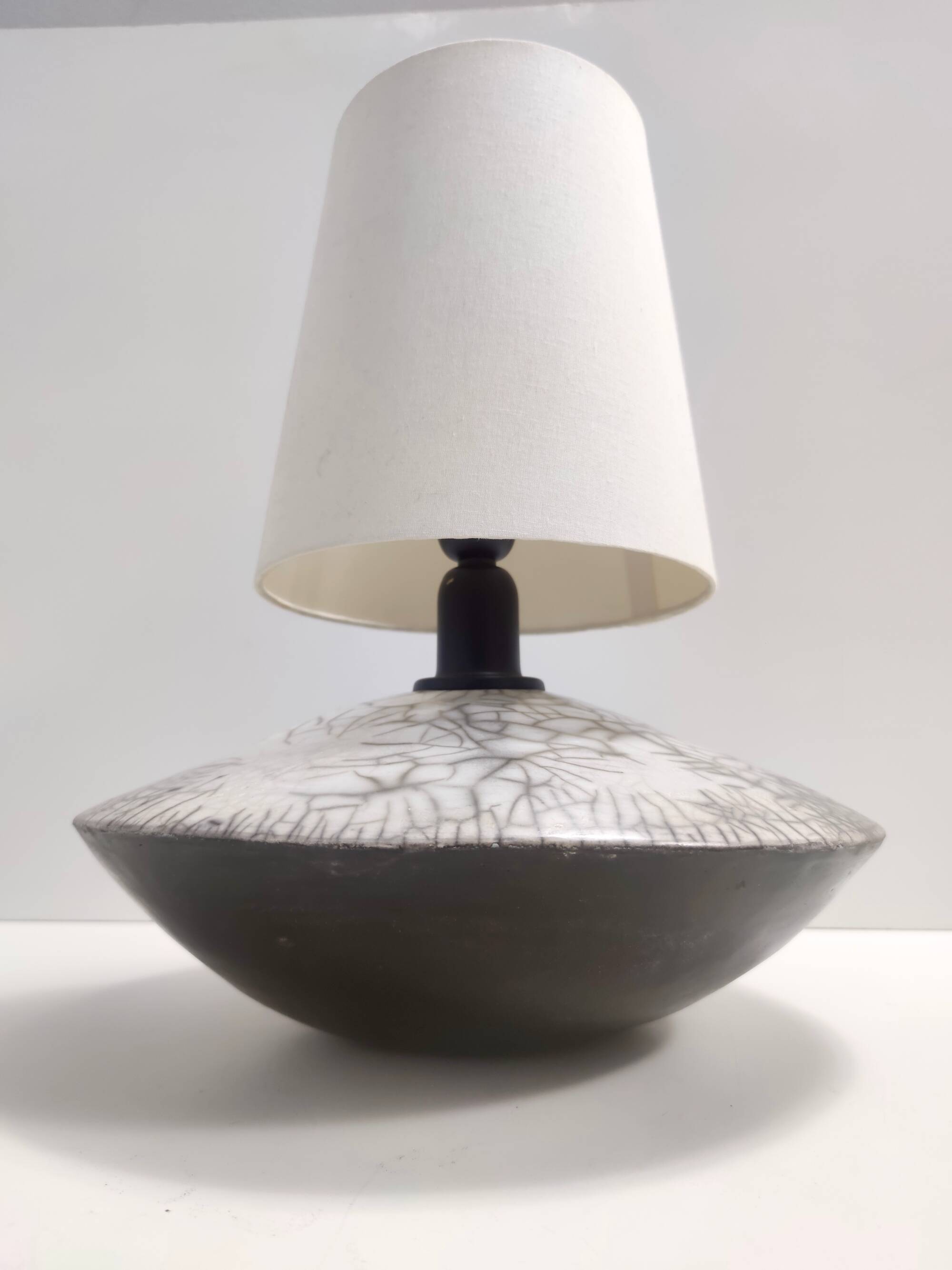 Postmodern Handmade Grey Raku Ceramic Table Lamp, Signed, Italy