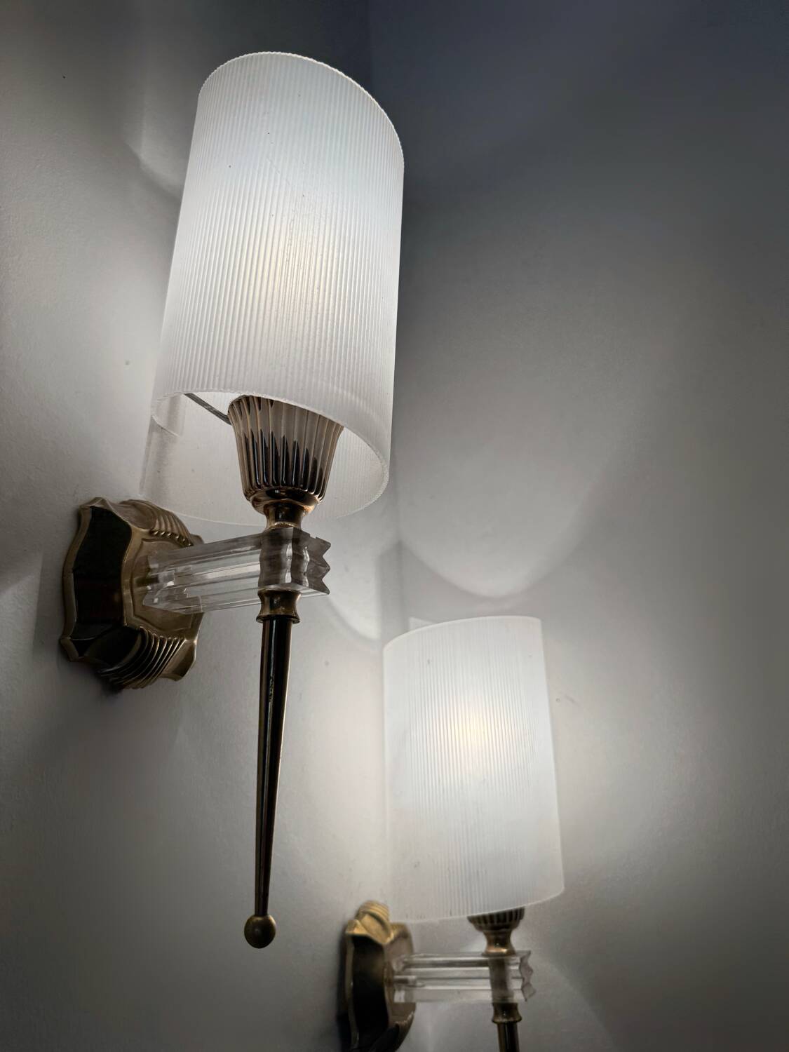 1960s gold perspex torch wall lights