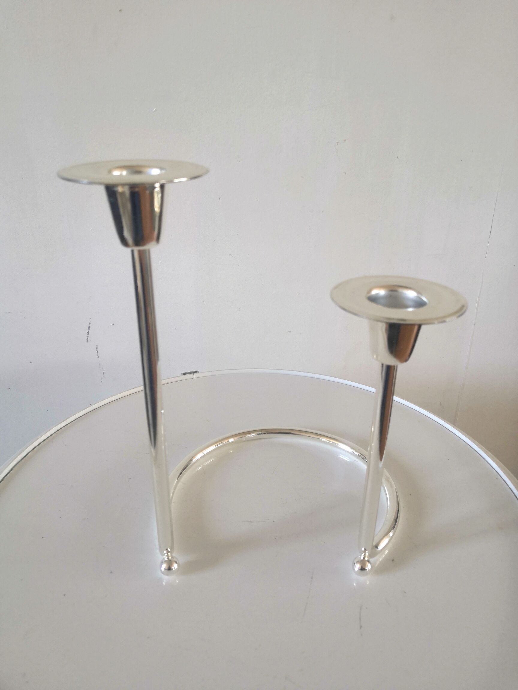 Double candle holder BMF silver metal design 70s