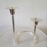 Double candle holder BMF silver metal design 70s