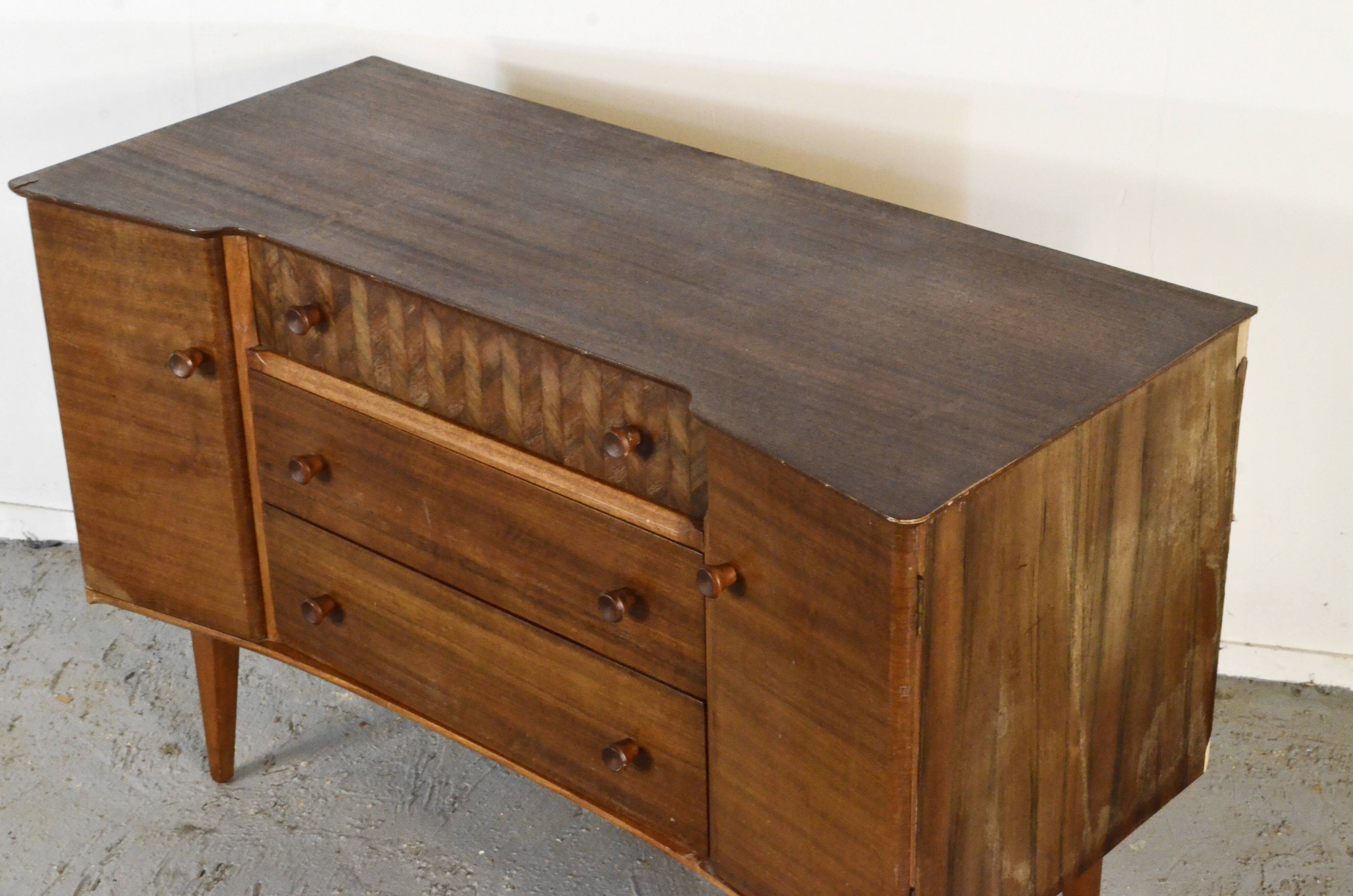 Vintage Midcentury Uniflex Walnut And Teak Sideboard / Dressing Table.