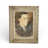 Portrait of a man in pastel under glass, signed, early 20th century.