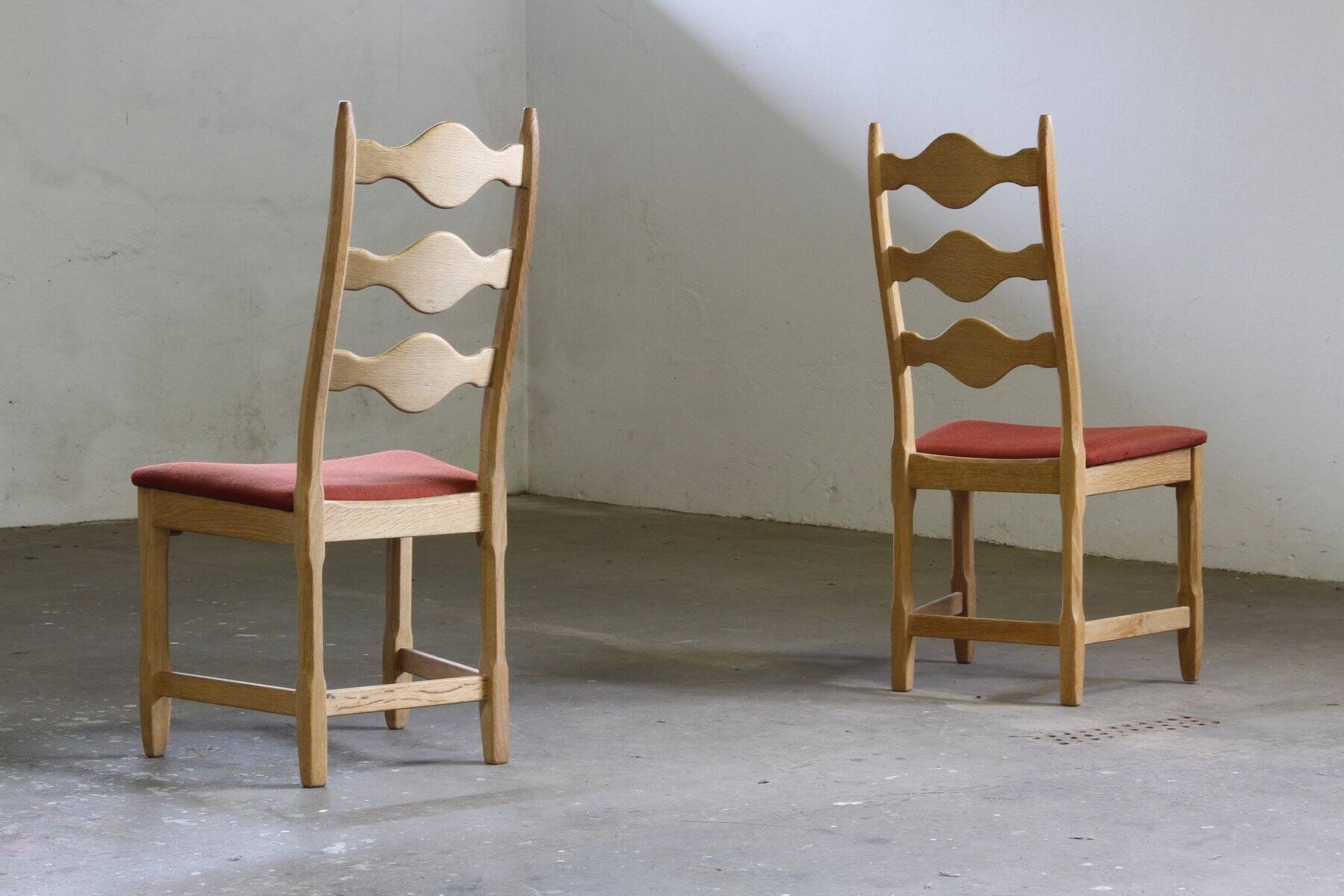 Vintage Danish Brutalist ladderback chairs in oak by Henning Kjærnulf, 1960s, set of 4
