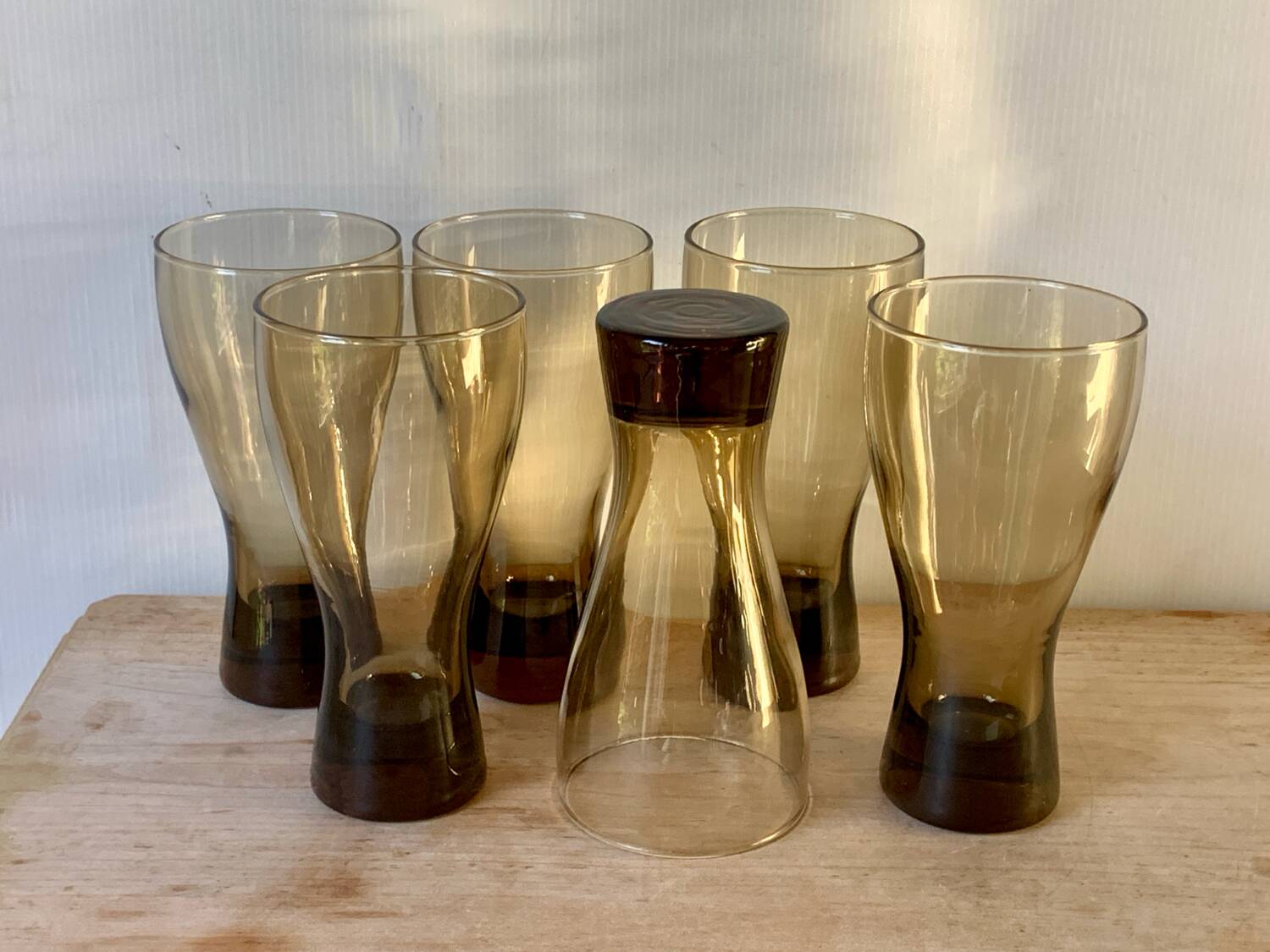 Six large smoked blown glasses 1970