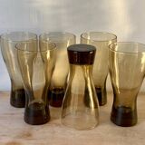 Six large smoked blown glasses 1970