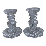 Pair of molded glass candle holders 50-60s