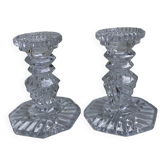 Paire de bougeoirs en verre moulé années 50-60