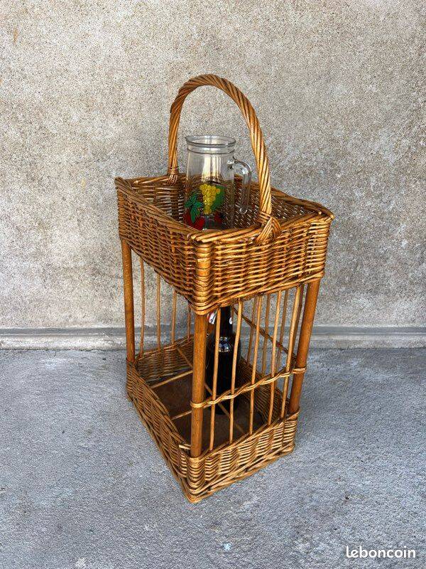 Vintage wicker bottle rack