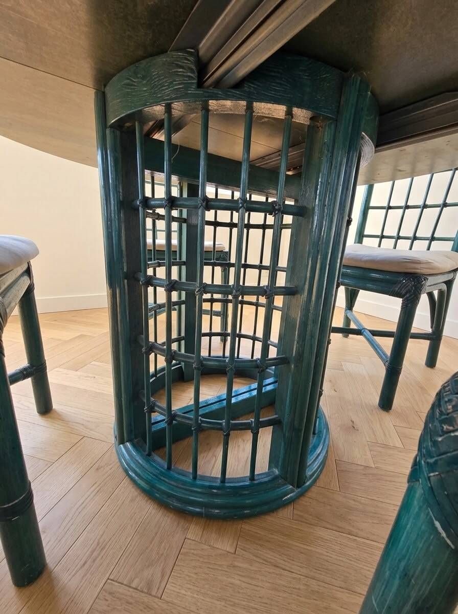 Ensemble salle à manger vintage rotin et frêne vert