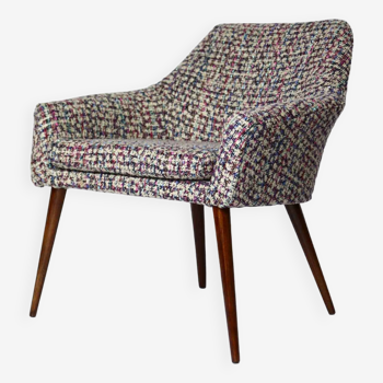 Fauteuil rétro rénové, chaise en bois en tissu boucle nuage, 1975