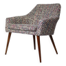 Fauteuil rétro rénové, chaise en bois en tissu boucle nuage, 1975
