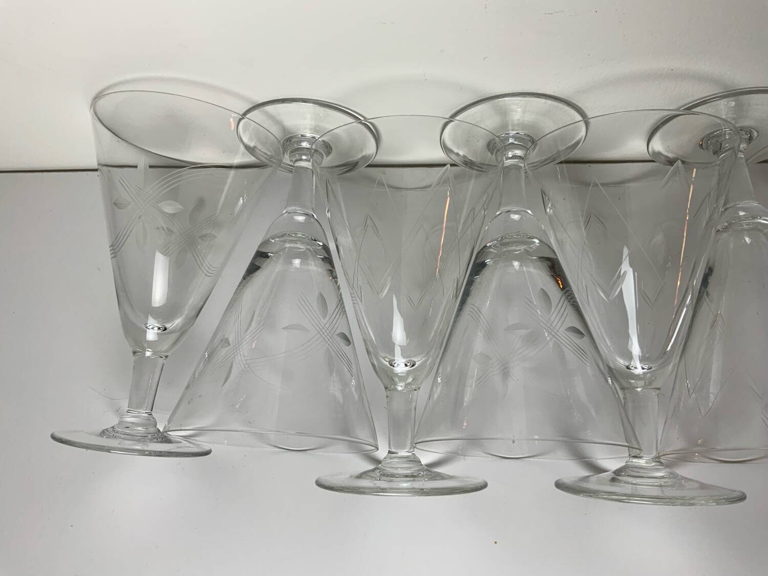 12 antique stemmed glasses