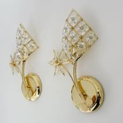 Pair of vintage floral wall sconces in gold metal and tassel
