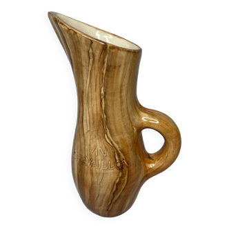 Wood imitation ceramic pitcher signed RDelarue