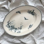 Plat ovale en terre de fer fleurs oiseaux "Malaga" Petrus Regout