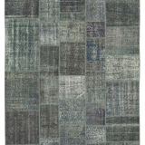 Handwoven Oriental Vintage 205 cm x 303 cm Grey Patchwork Carpet