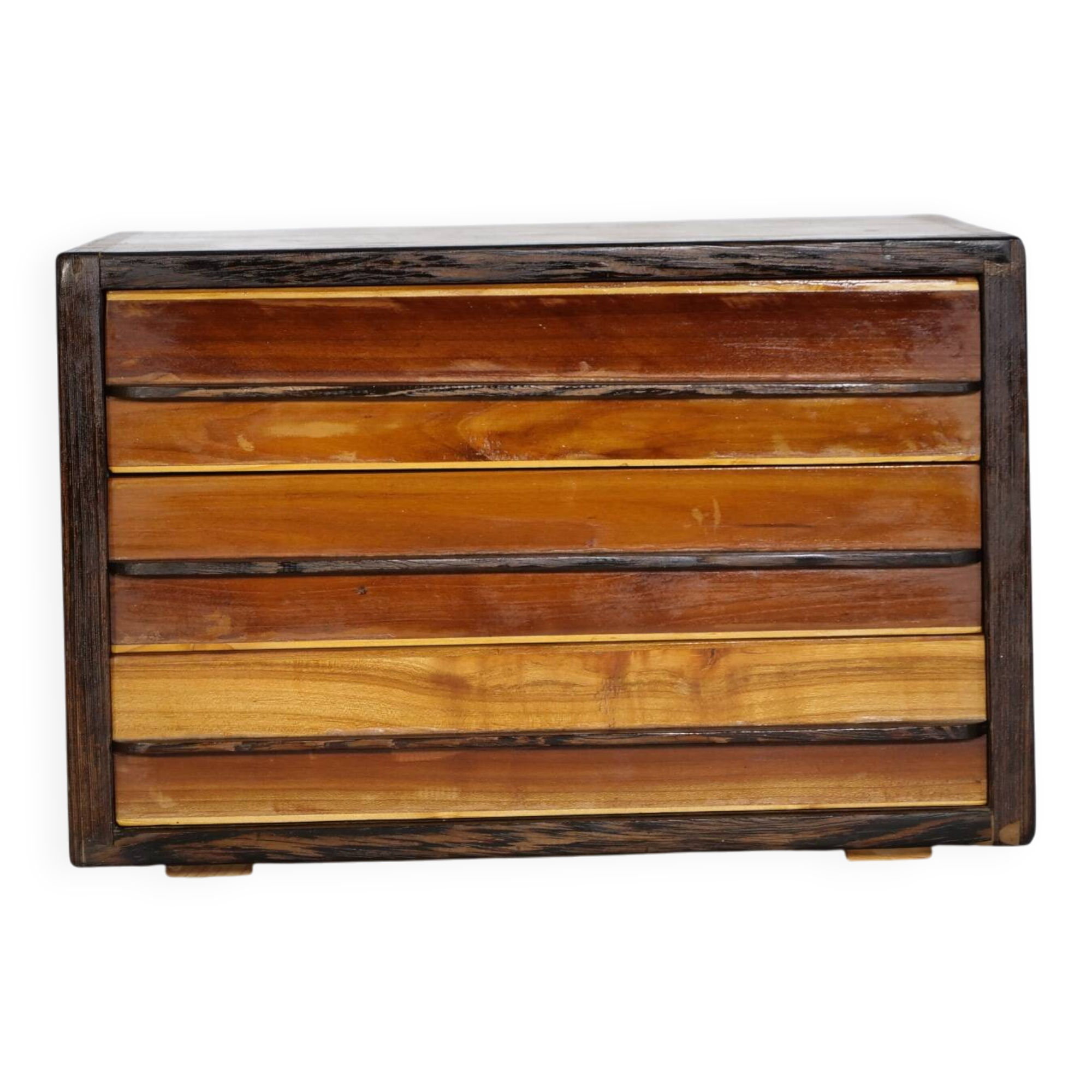 Vintage Cube Chest of Drawers in Cherrywood and Wenge, Unique Piece, 1970s