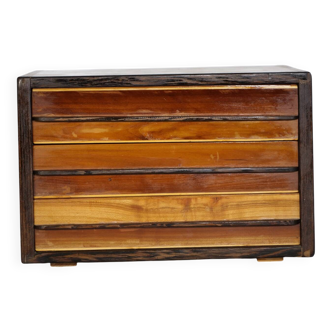 Vintage Cube Chest of Drawers in Cherrywood and Wenge, Unique Piece, 1970s