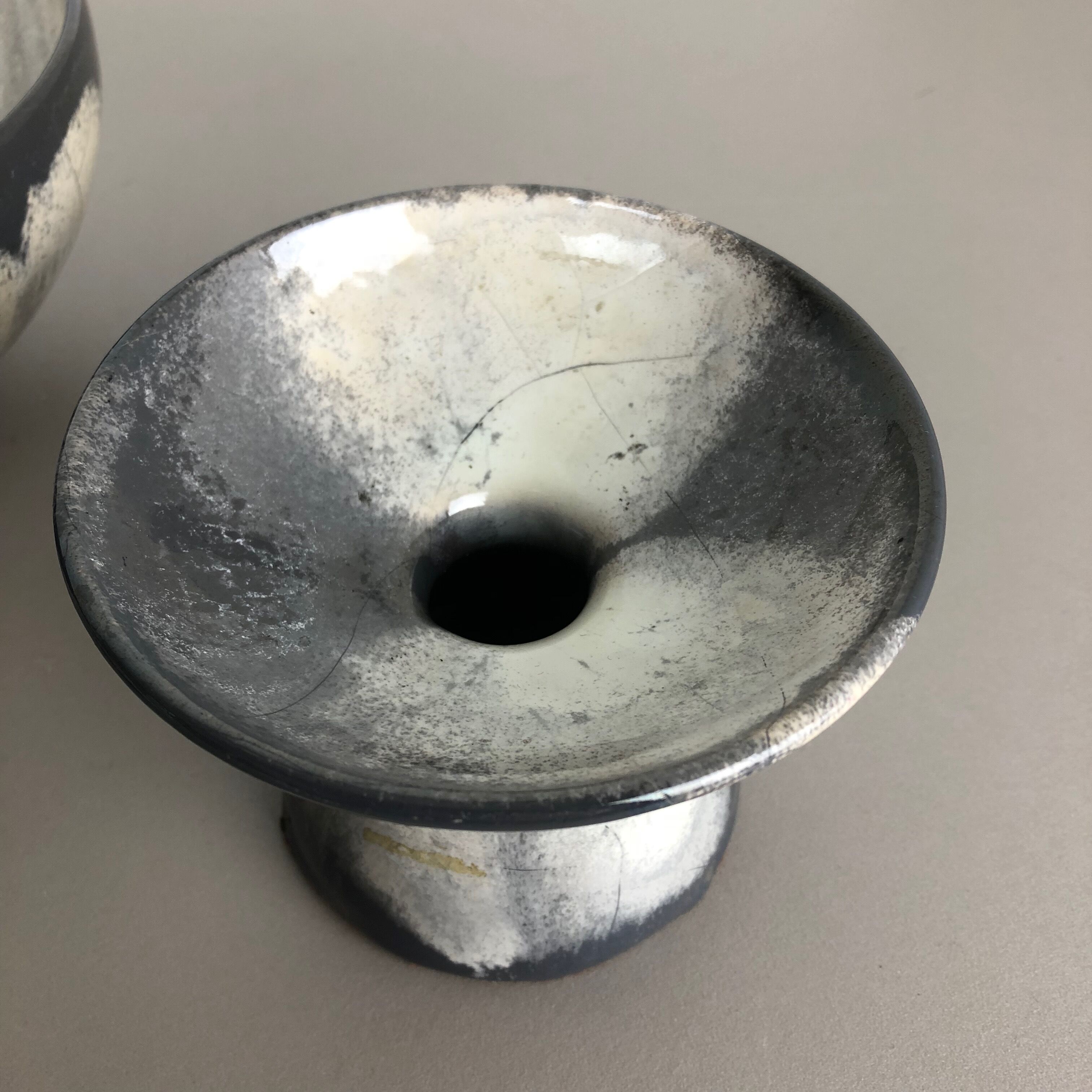 Set of 3 grey ceramic studio pottery vase objects by Otto Keramik, Germany 1980s