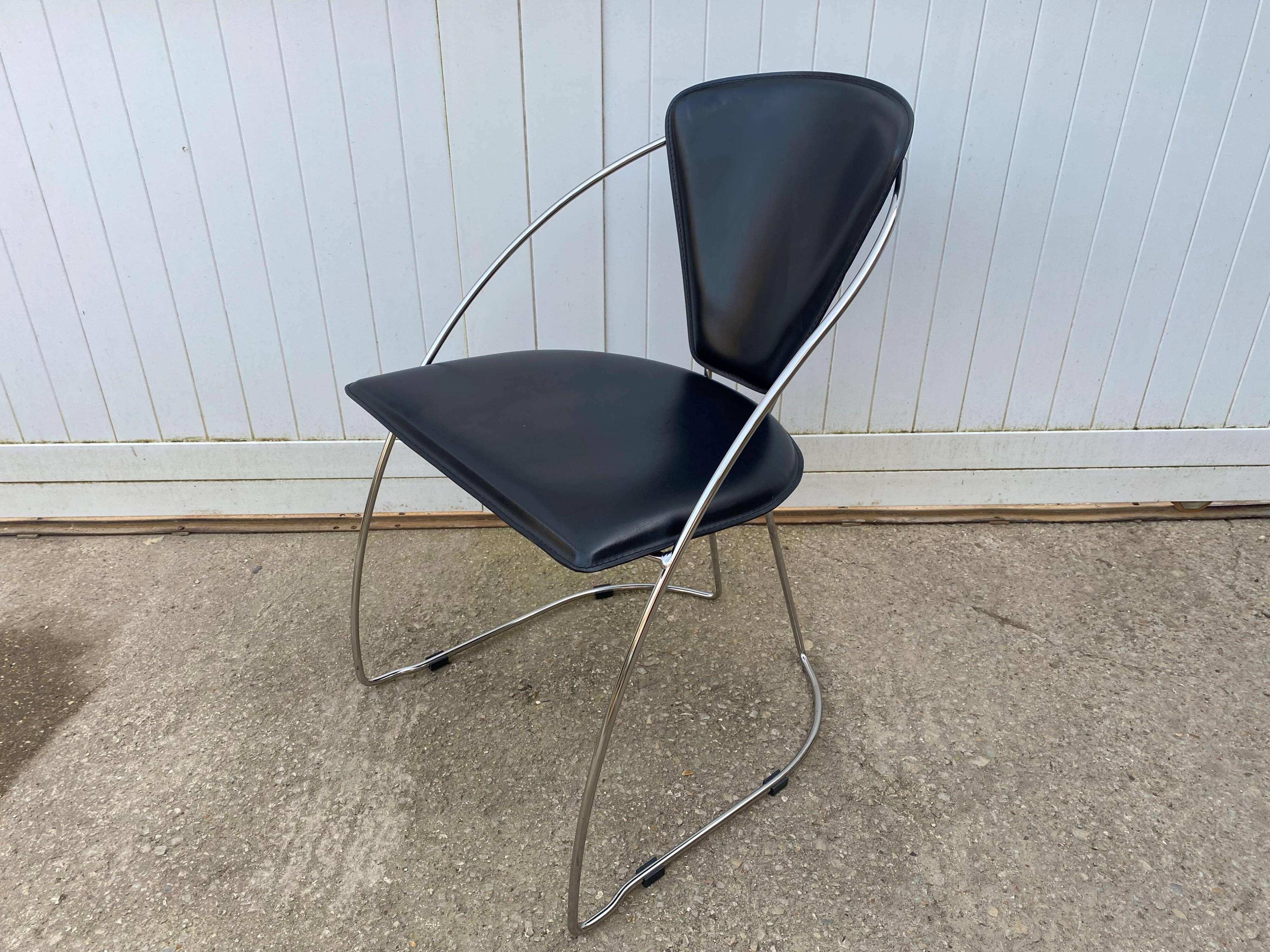 4 Linda armchairs by Arrben in black leather and chrome steel, 1980