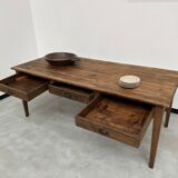 Antique farm table, fully restored, with 3 drawers
