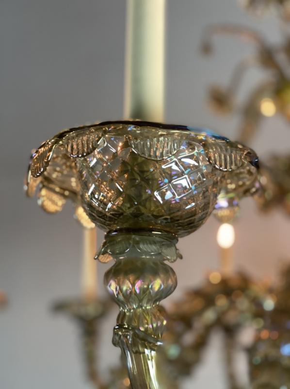 Rezzonico Venetian Lustre In Murano Glass Mordoré With Green Reflections, 10 Bras Of Light