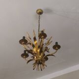 Gold plated tole wheatsheaf chandelier by Hans Kögl, 1960s