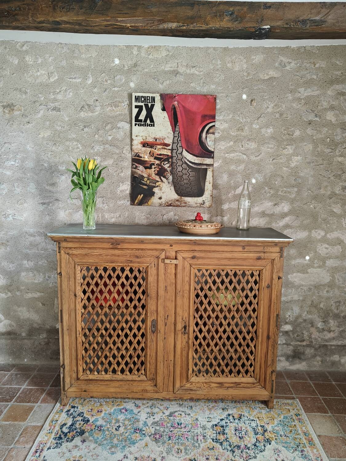 Antique solid pine sideboard with zinc top.