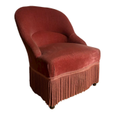 Raspberry pink vintage toad armchair in fringed velvet