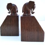 Pair of stylized elephant bookends in solid wood