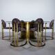 Ensemble de 6 fauteuils Belgo Chrome en laiton et cuivre