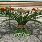 Table basse en fer forgé en fleurs colorées