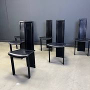 Vintage black leather dining chairs, set of 6, 1980s
