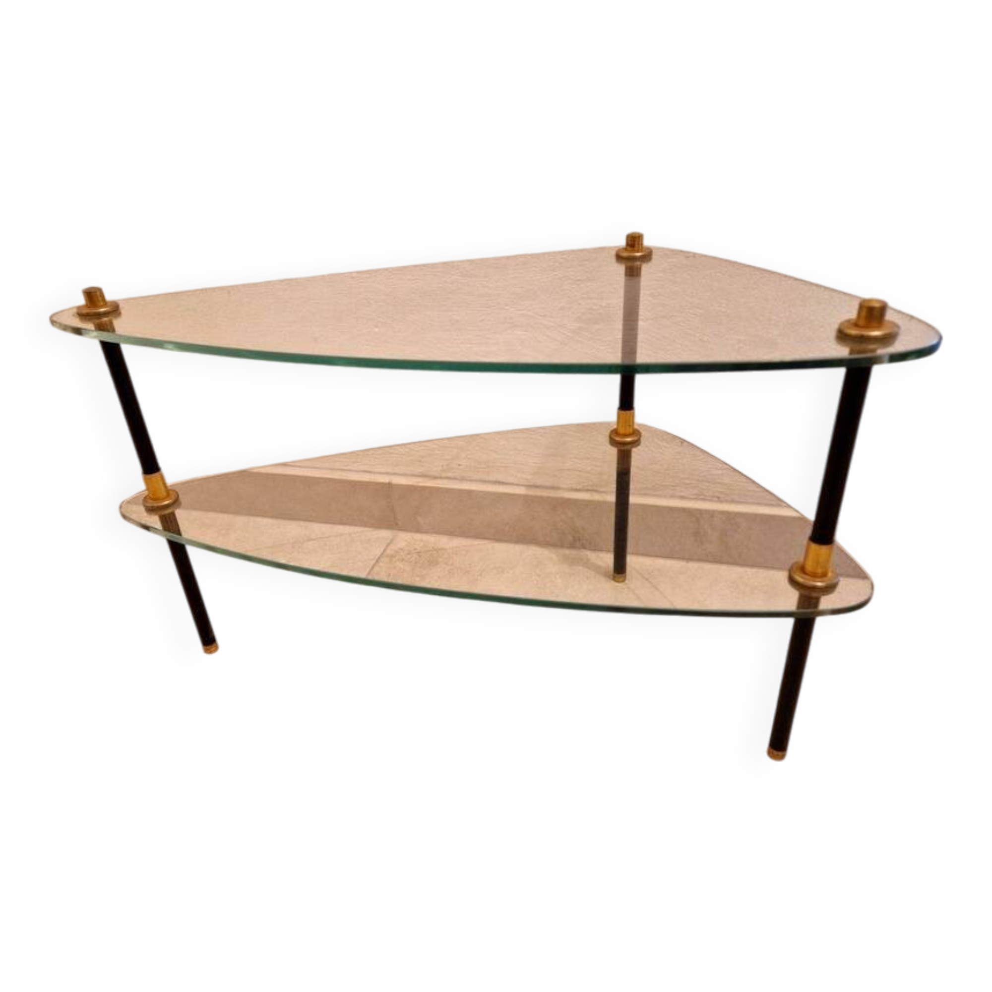 Coffee table end table in metal and black and gold glass - Design 1950/1960