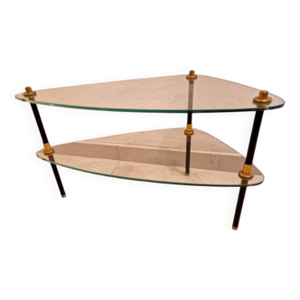 Coffee table end table in metal and black and gold glass - Design 1950/1960