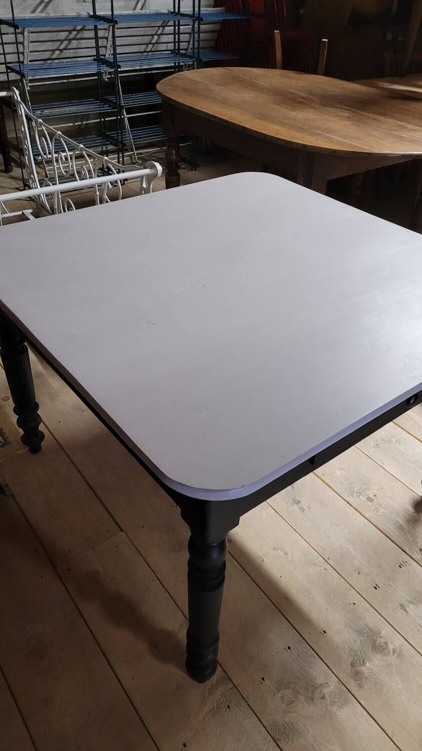 Antique patinated bistro farmhouse table, one drawer