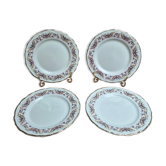 Set of 4 dessert plates French porcelain Digoin romantic floral gold decoration