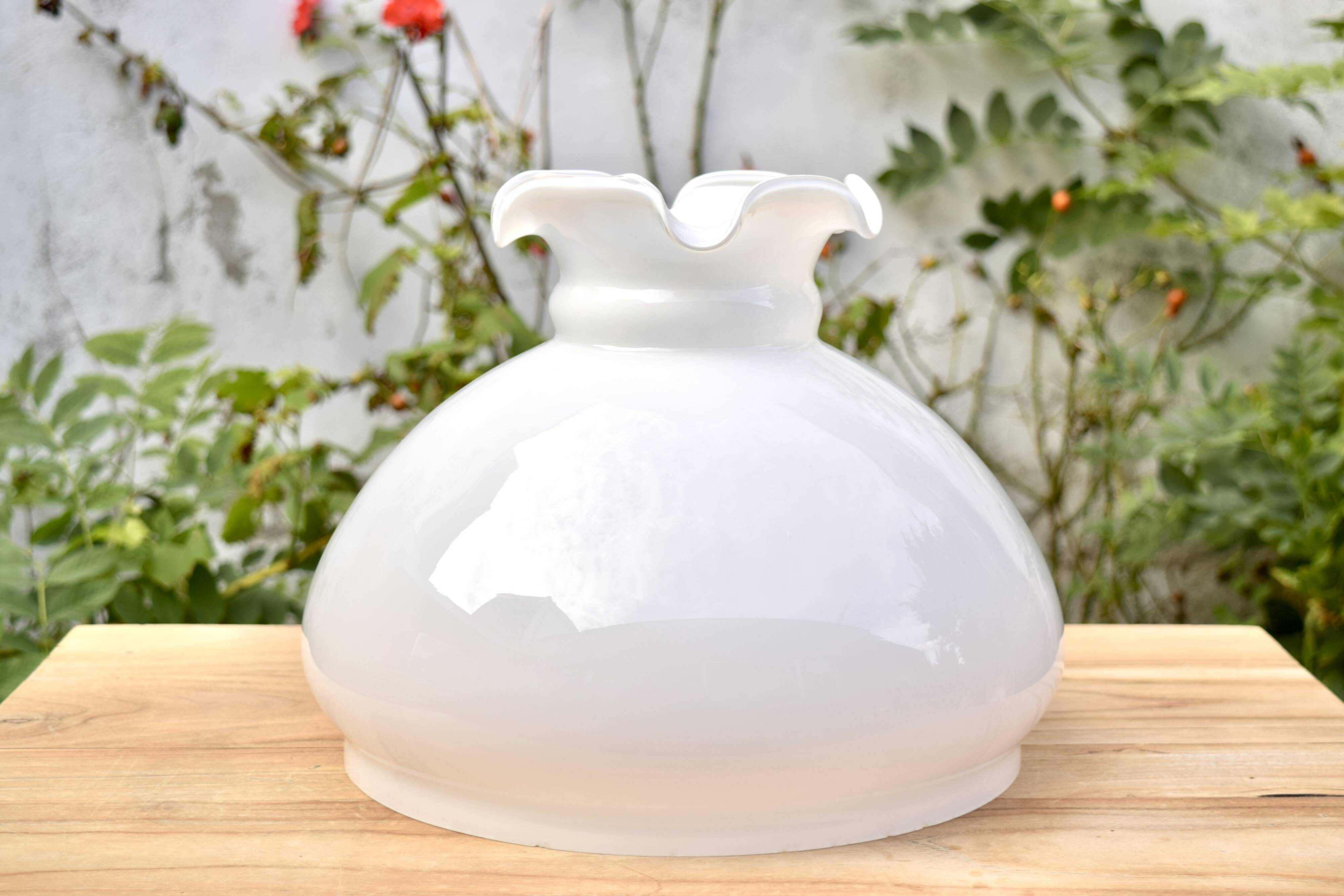 Large vintage lampshade in white opaline