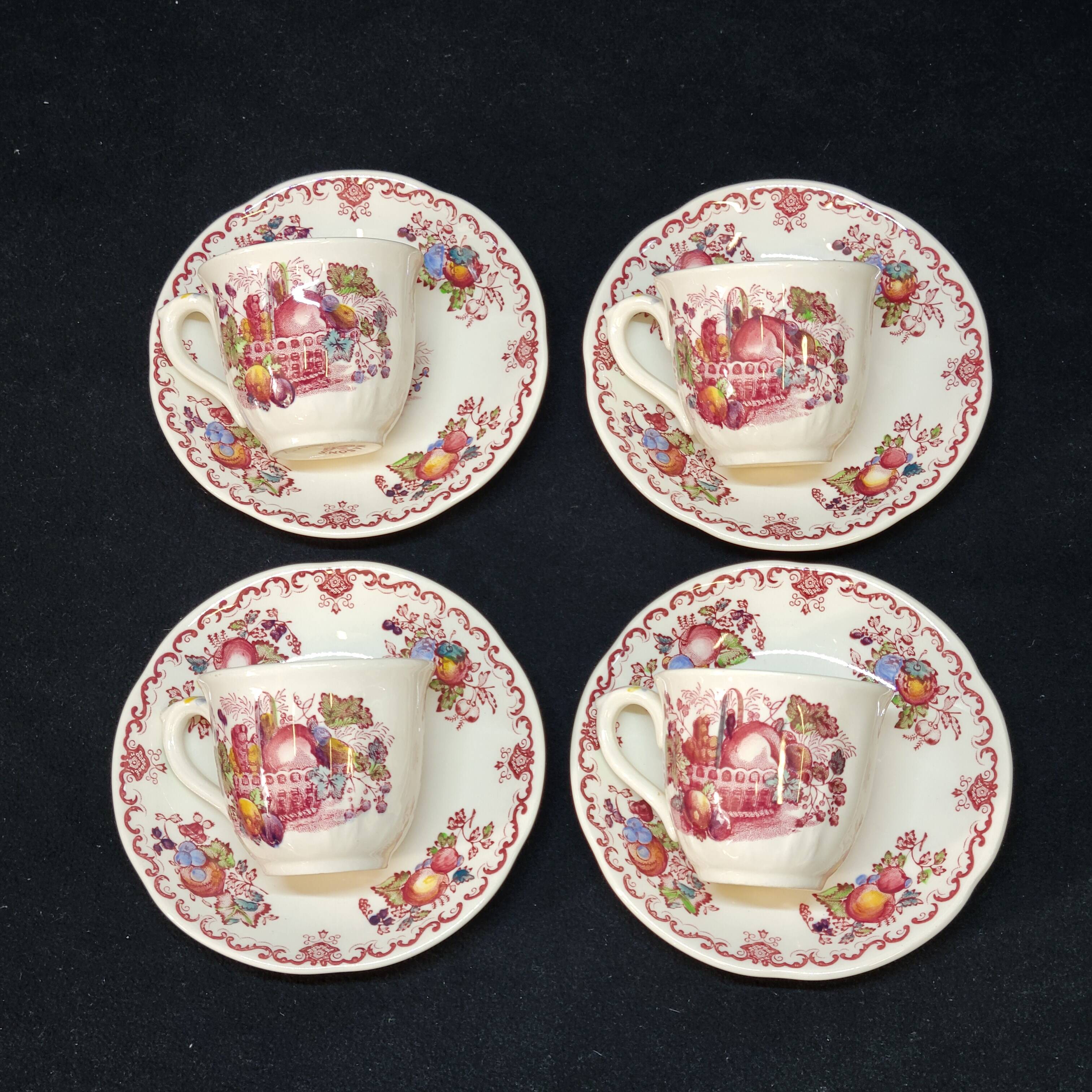 4 Mason's Fruit Basket Coffee Cups and Saucers Made In England