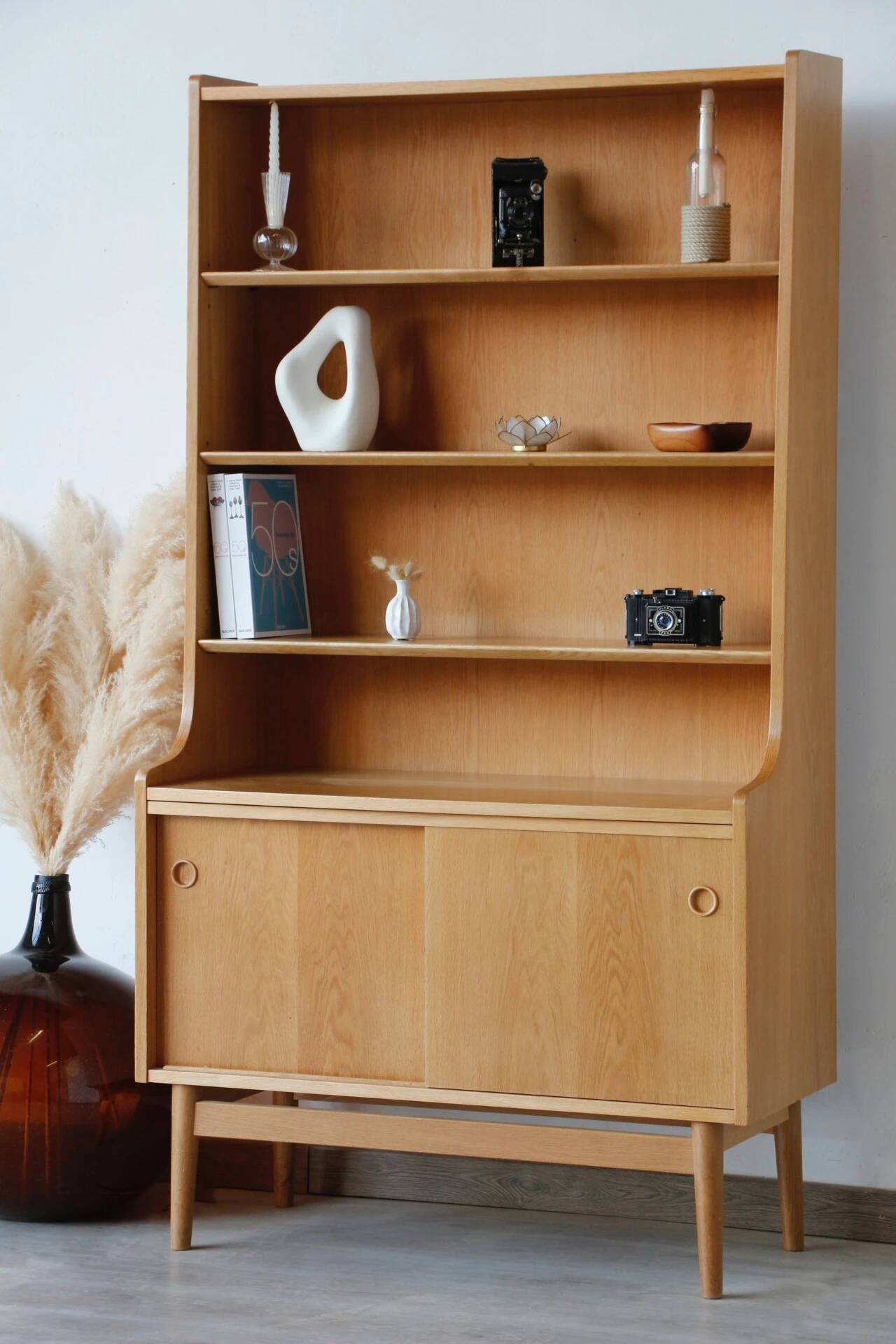 Renovated vintage Scandinavian oak library